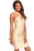Champagne Keyholes Crossover Neck Bodycon Dress